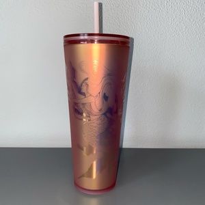 NWT Starbucks Copper Siren Soft Touch Grid 24oz Venti Tumbler Pink Rose Gold